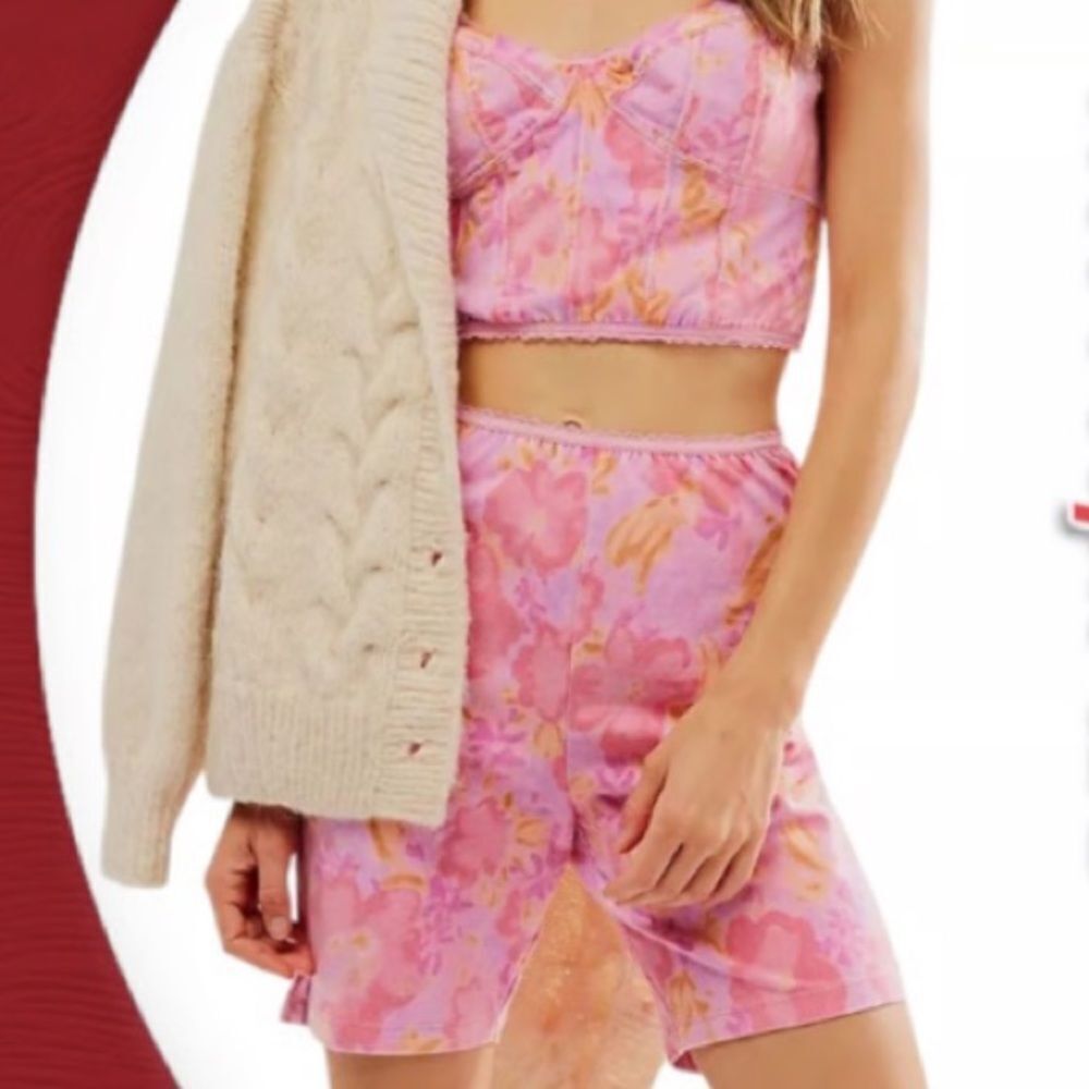 Free People Hot Pink Combo Get Physical Bustier Crop Top Shorts Co-Ord Set